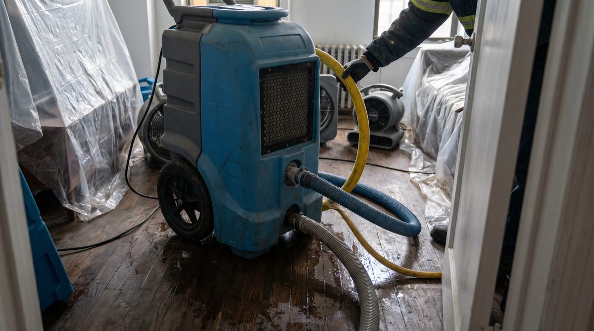 Professional restoration equipment in a residential setting